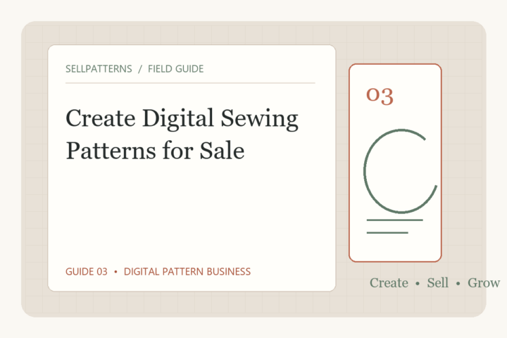 Original editorial illustration of a digital pattern draft with curved lines and annotations