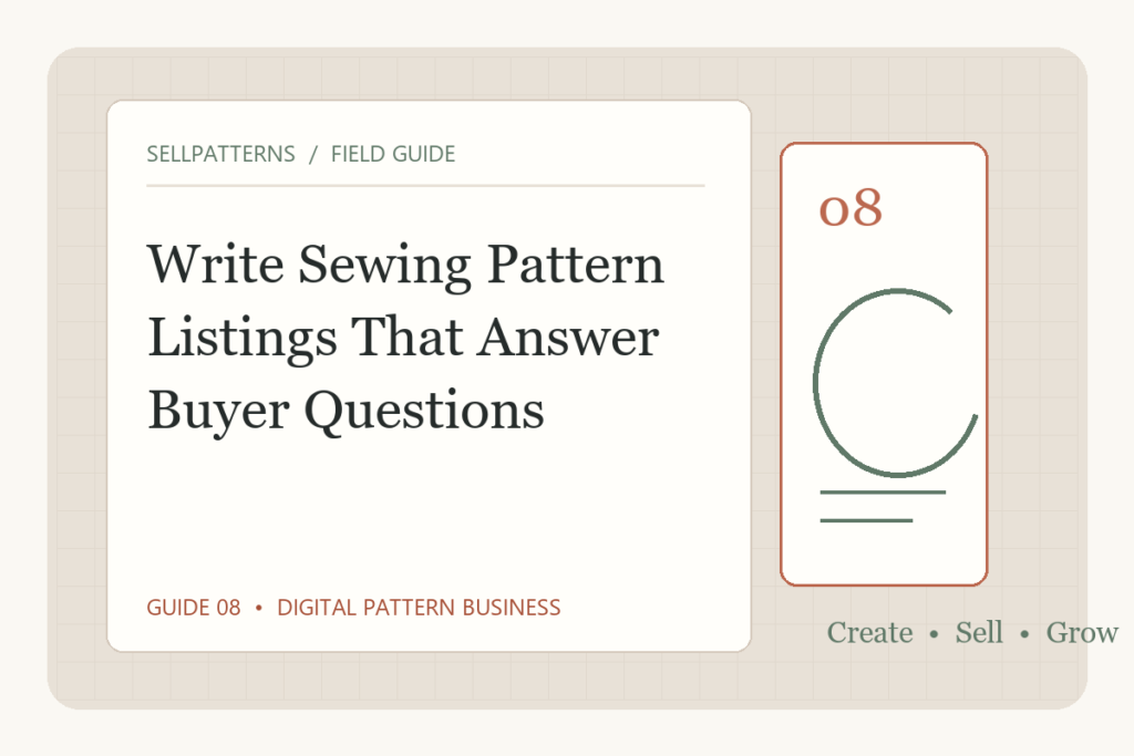Original editorial illustration of a sewing pattern product listing