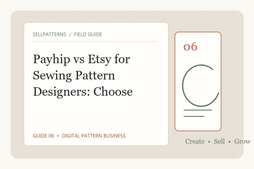 Original editorial illustration comparing two digital pattern storefront paths